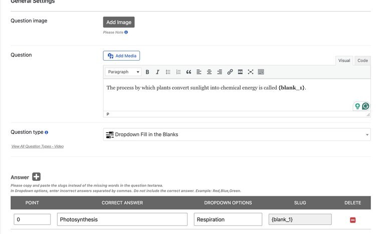 Dropdown fill in the blank example