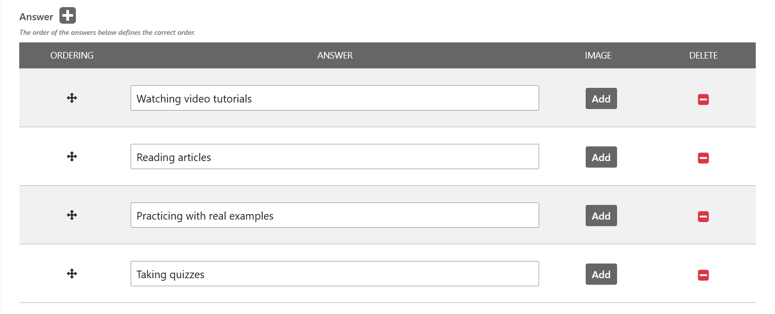 Ranking question type