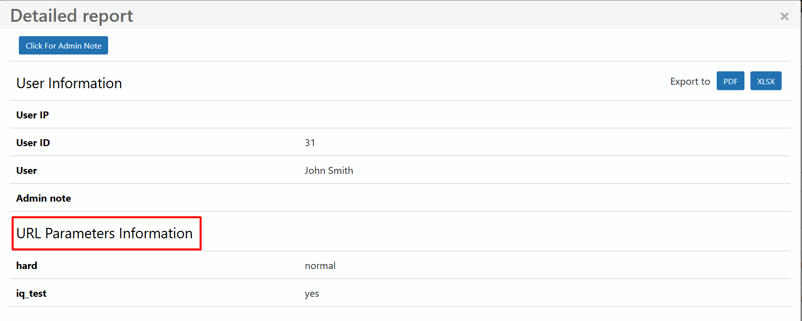 Detailed Report fro URL Parameter