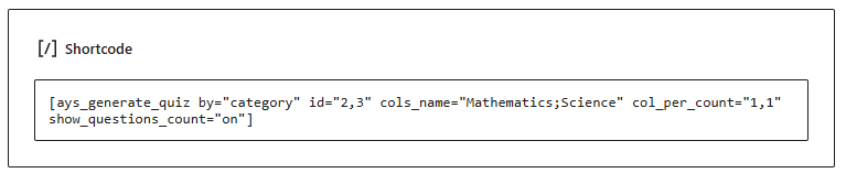 Generte quiz shortcode