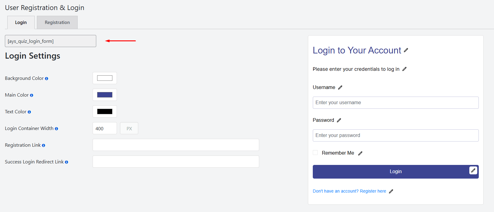 User login shortcode