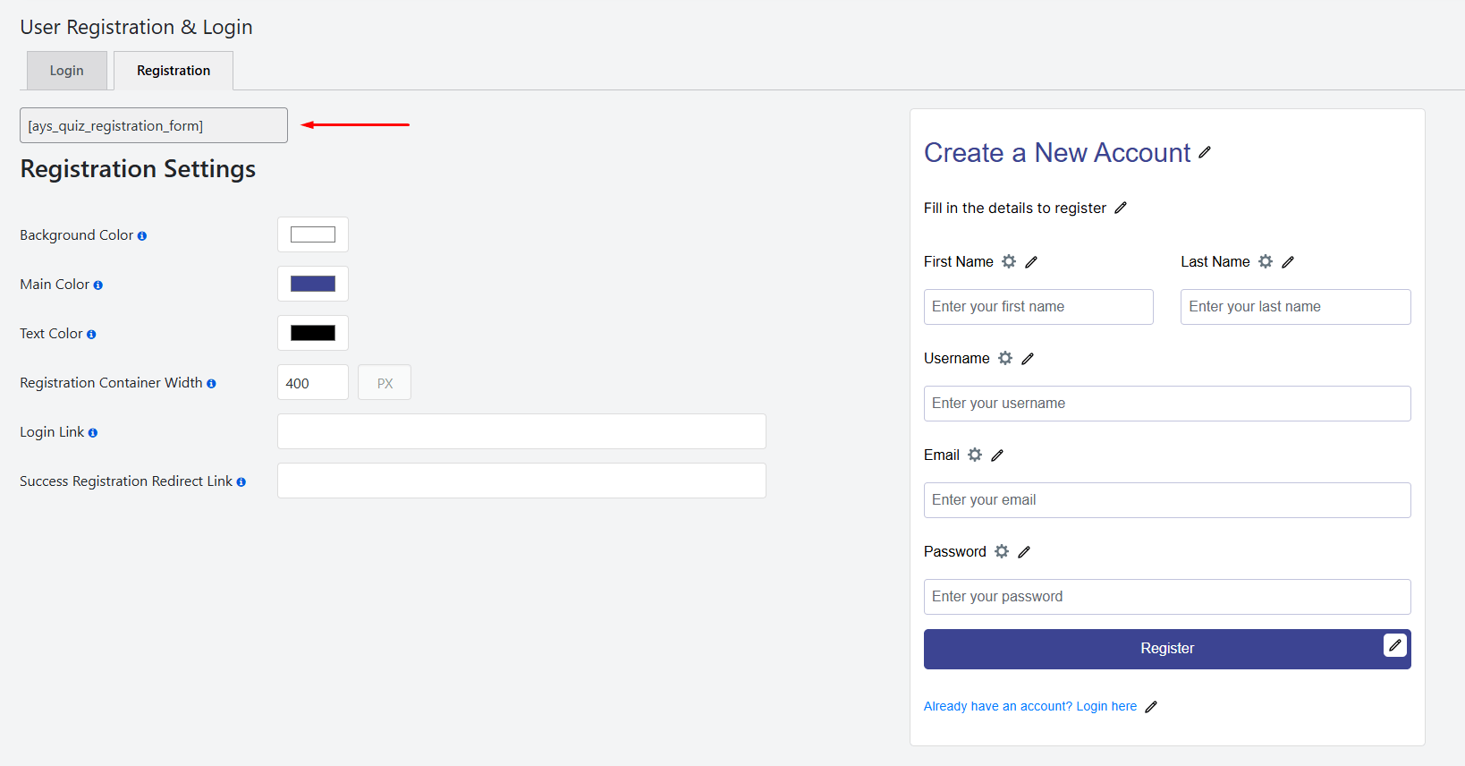 User Registration Shortcode