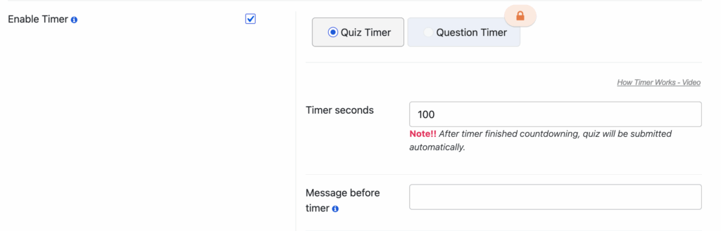 How to create an online exam with a timer in WordPress - enable timer