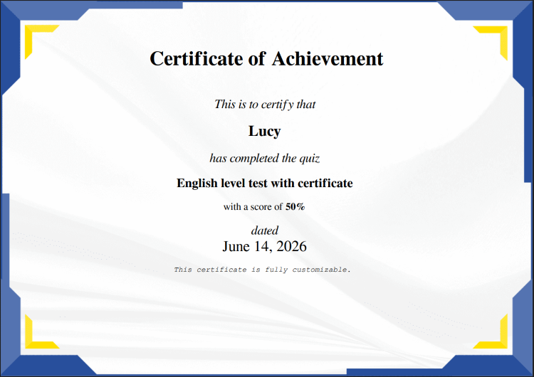 Final Result certificate by Quiz Maker