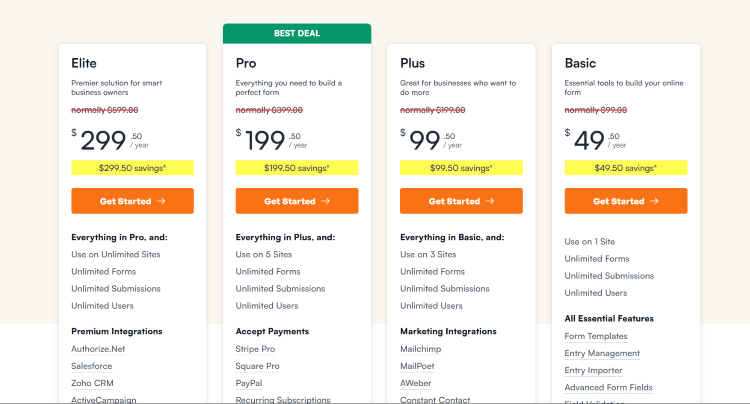 pricing for WPForms