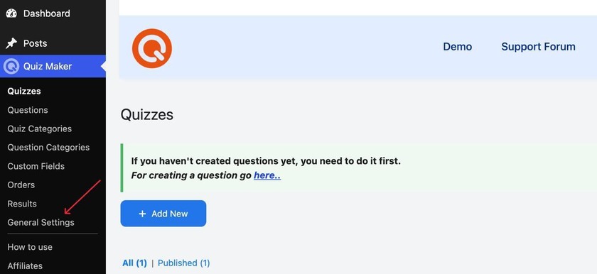 Showing the General Settings