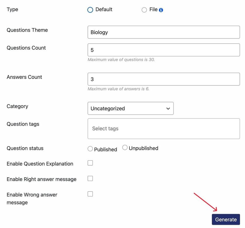 Showing the generate button
