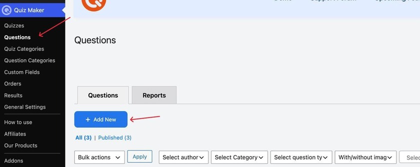 Showing how to create new questions