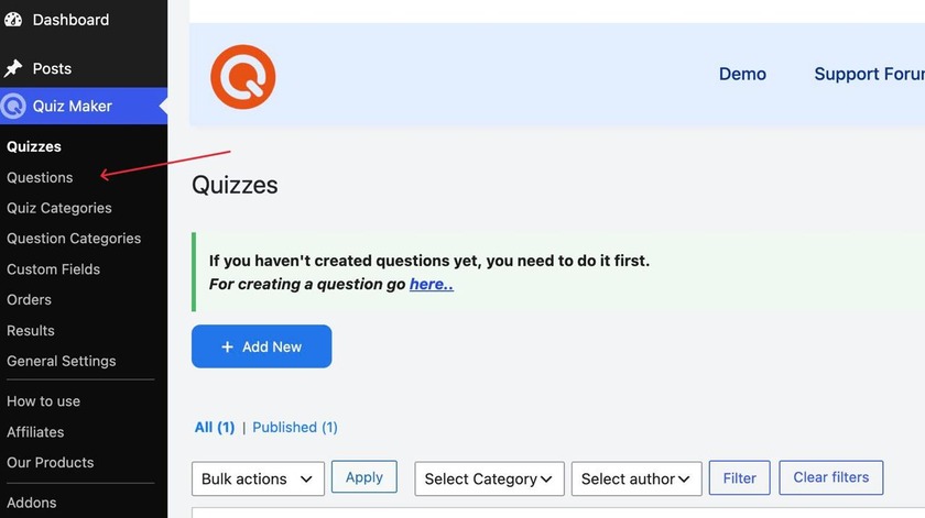 Questions button
