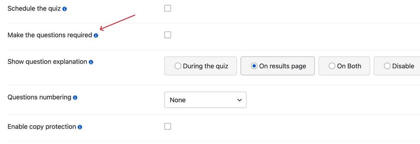 "Make the questions required" setting