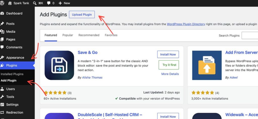 Step-by-step showing how to upload a plugin