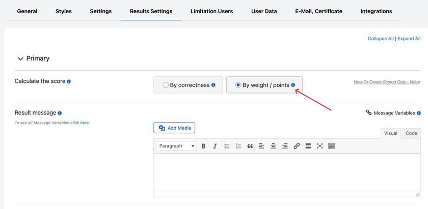Showing the " By weight/points" setting