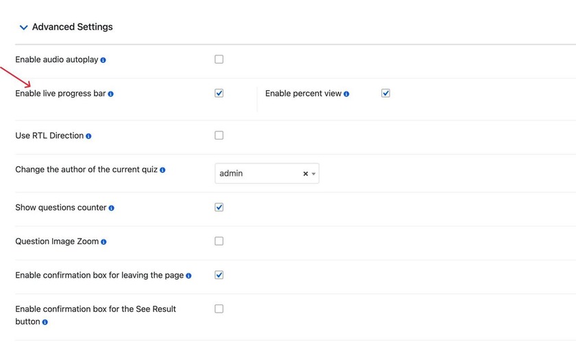 showing the enable progress bar setting