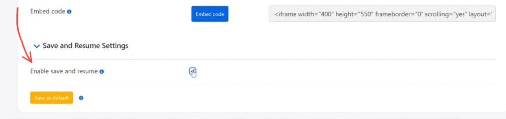 How to enable the save and resume setting