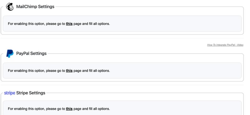 Showing the integrations apps list