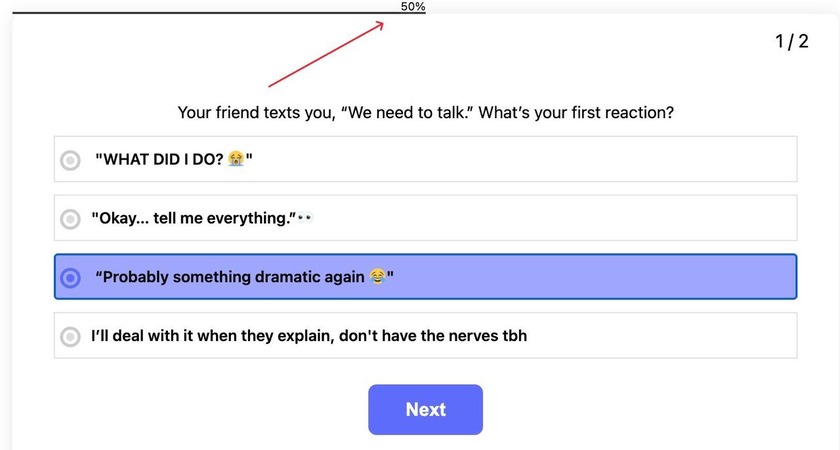 showing a question with a live progress bar