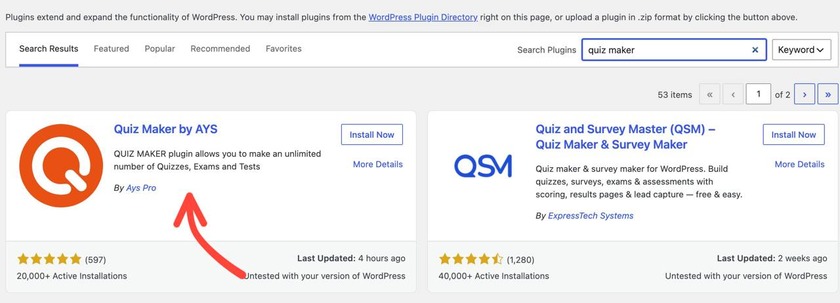 Showing the Quiz Maker by AYS plugin on the menu