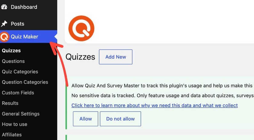Showing the Quiz Maker icon on the sidebar