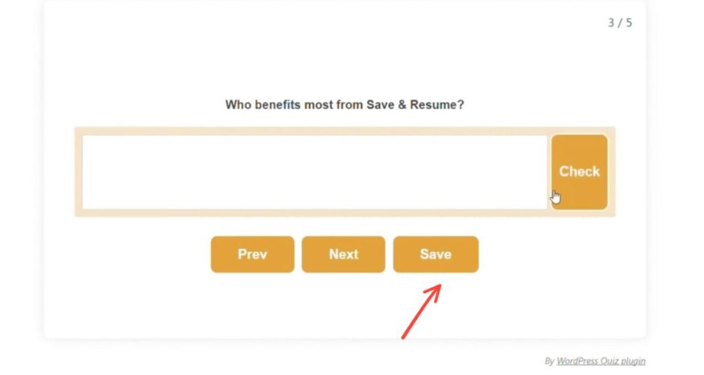 Showing what the question looks like with the "save" button