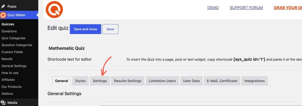 Showing how to find the settings section