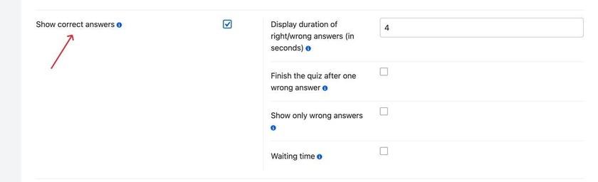 Showing the "show correct answers" setting