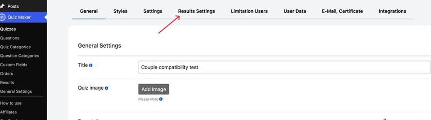 Highlighting the Results Settings section