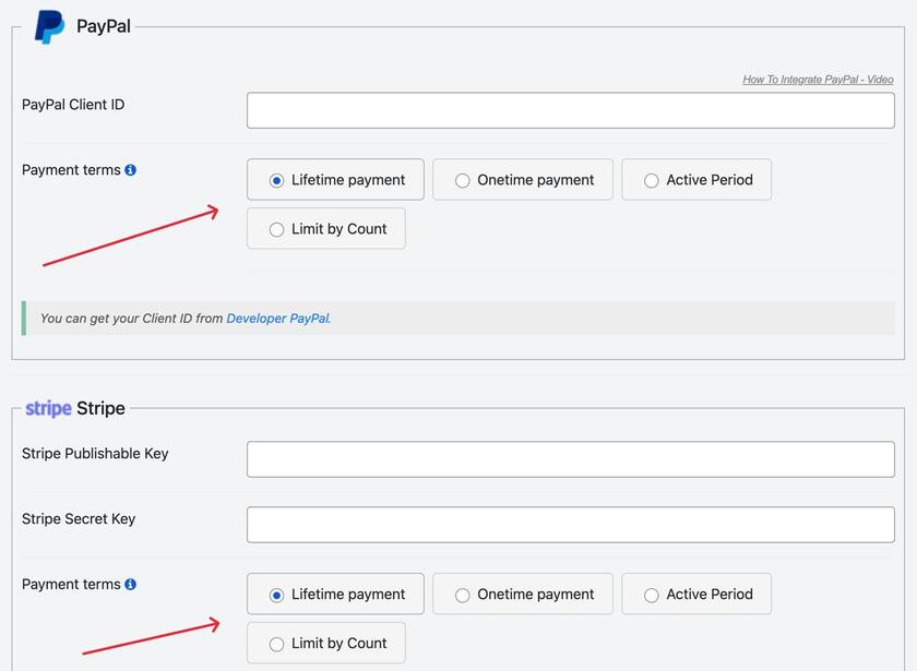 Showing the payment formats