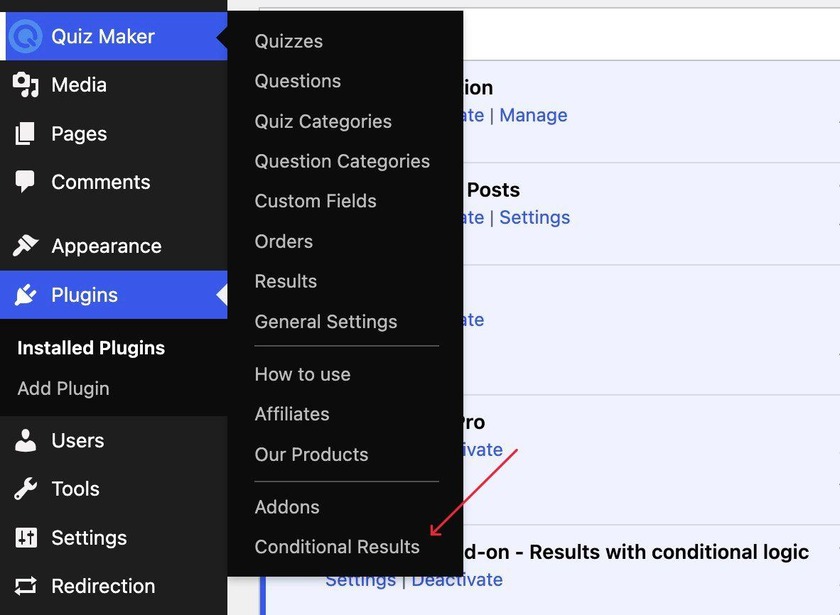 Showing the conditional results section