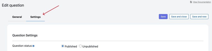 Showing the settings button of questions