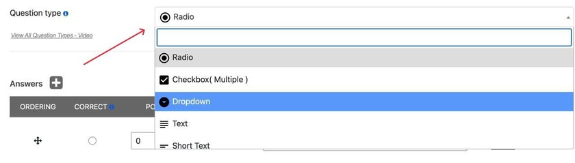 Showing the question types