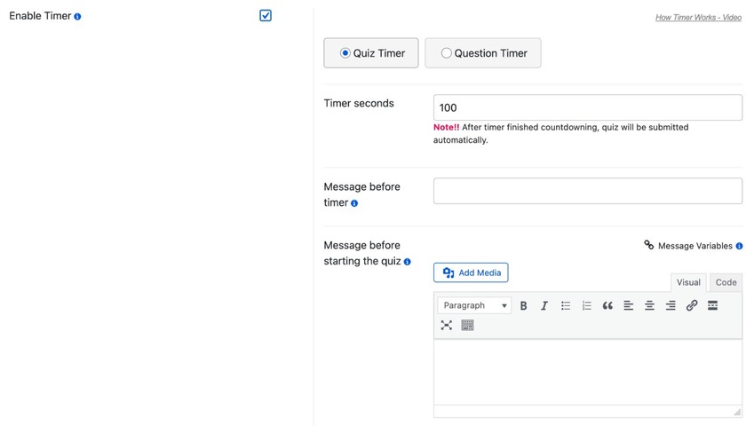 Timer settings tab